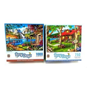 MasterPieces Lazy Days Jigsaw Puzzles Lot of 2 1000 and 750 Piece Fishing Lake